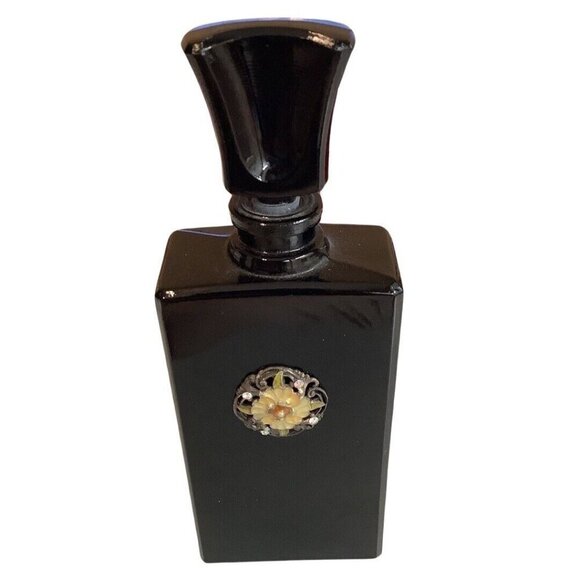 Vintage Black  Bottle With Bedazzled Flower Accent - Picture 1 of 4
